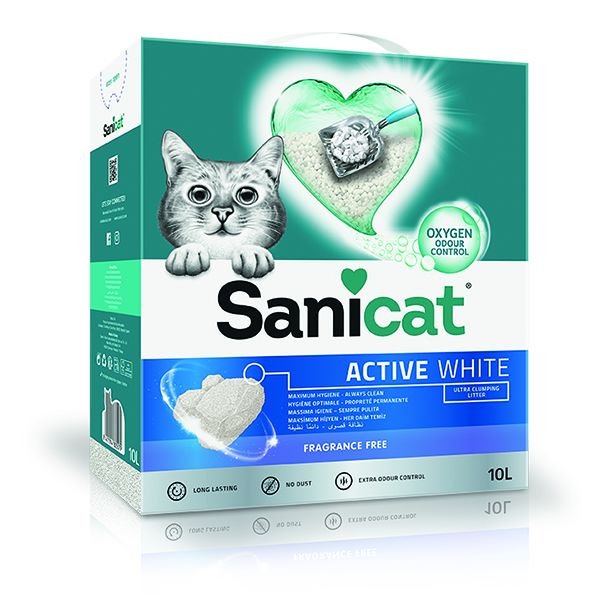 Sanicat 10 Lt Topaklanan Aktif Beyaz Kokusuz | Doğal Kedi Kumu