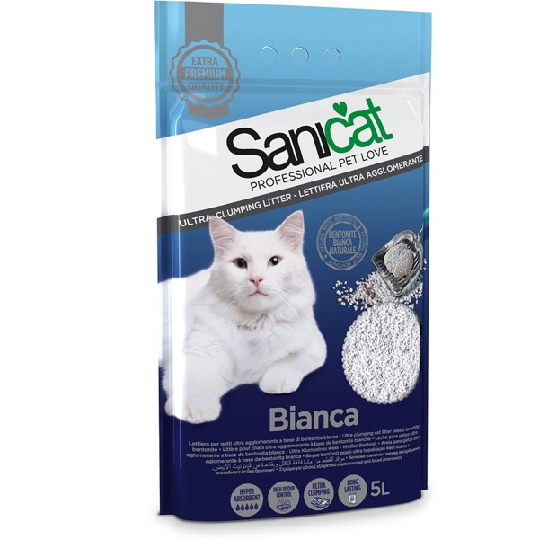 Sanicat  5 Lt Bianca Bentonit Ultra Topaklaşan Doğal Kum | Doğal Kedi Kumu