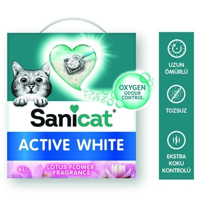 Sanicat 6 Lt Topaklanan Aktif Beyaz Lotus Çiçeği | Doğal Kedi Kumu