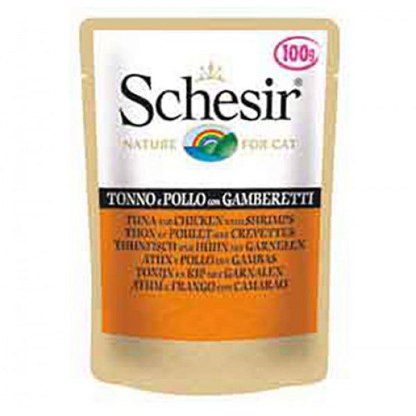 Schesir 100 Gr Ton Balık Tavuk Karides Pouch | Yetişkin Kedi Maması