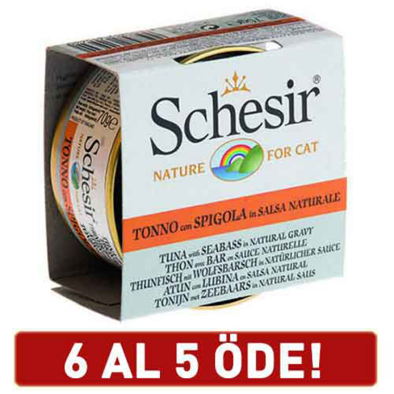 Schesir 6 Adet Gravy Tuna & Seabass 70 Gr | Yetişkin Kedi Maması