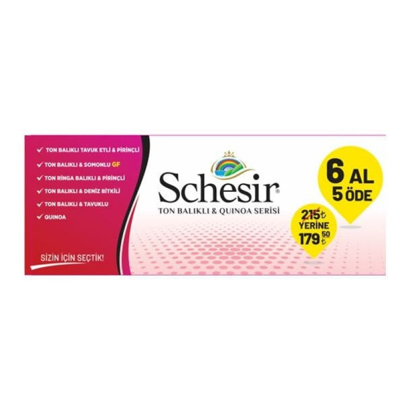 Schesir 6 Al 5 Öde Ton ve Kinoa 6x85 Gr | Yetişkin Kedi Maması Schesir 6 Al 5 Öde Ton ve Kinoa 6x85 Gr | Yetişkin Kedi Maması