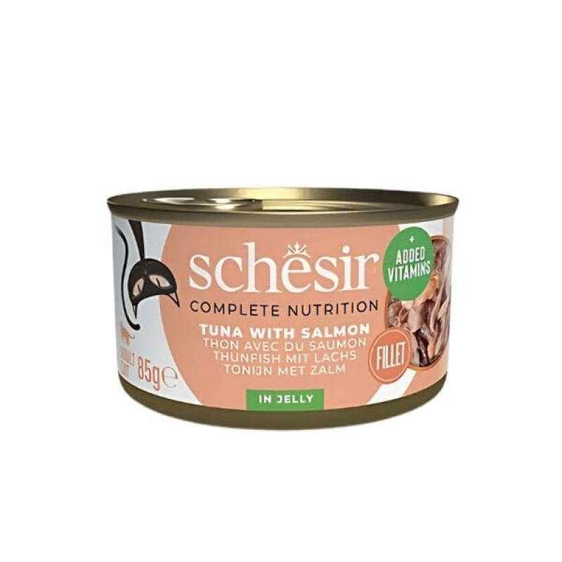 Schesir 85 Gr Jöle İçinde Ton Balık ve Somonlu Yetişkin Konserve Kedi Maması 