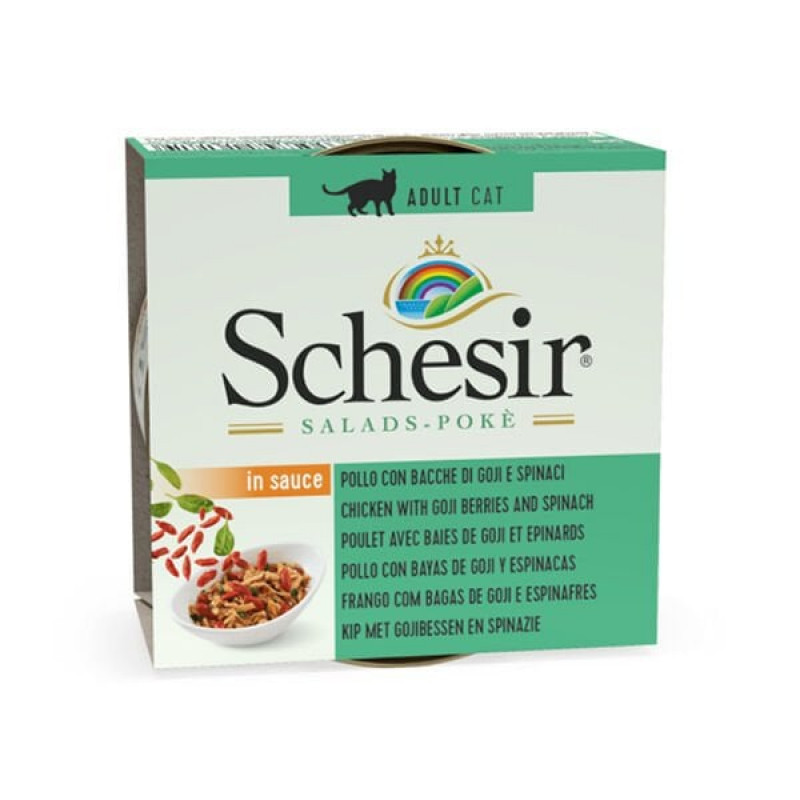 Schesir 85 Gr Salad Goji Berry ve Ispanaklı Tavuk | Yetişkin Kedi Maması Schesir 85 Gr Salad Goji Berry ve Ispanaklı Tavuk | Yetişkin Kedi Maması