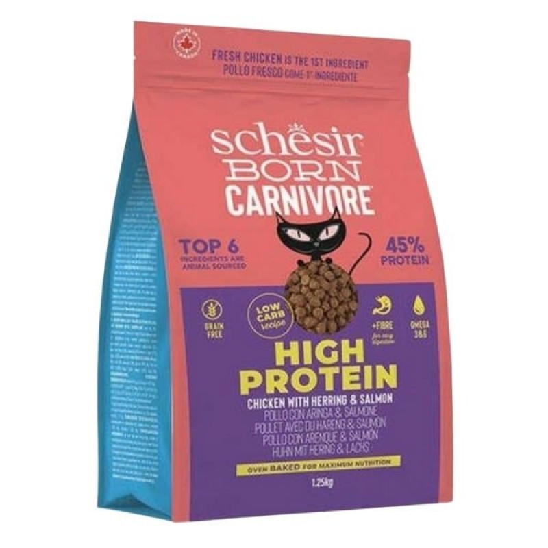 Schesir Born Carnivore 1.25 Kg Tavuklu Somonlu ve Ringa Balıklı Yetişkin Kedi Maması 