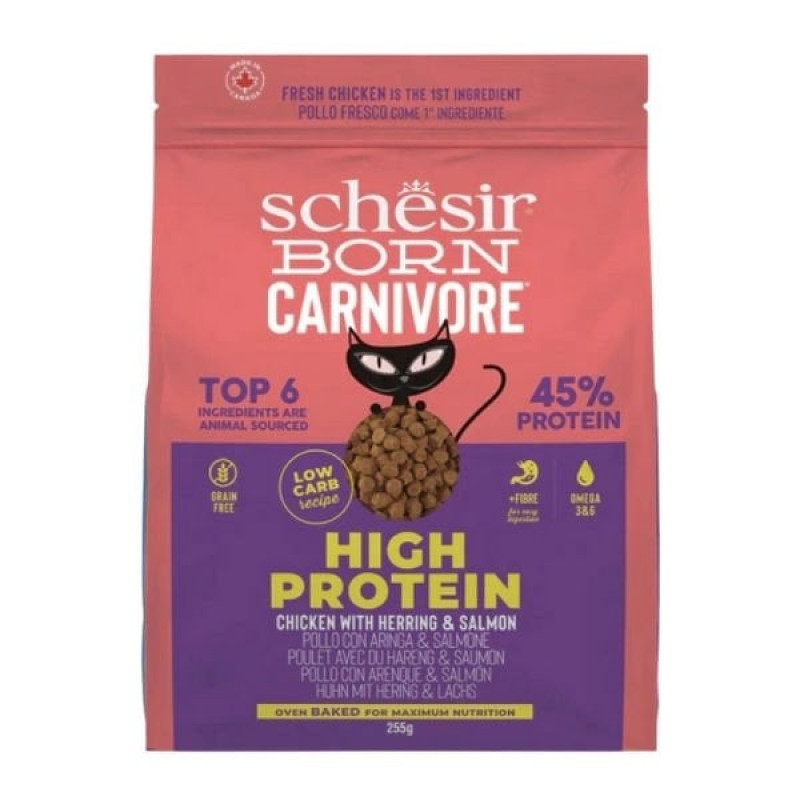 Schesir Born Carnivore 255 Gr Tavuklu Somonlu ve Ringa Balıklı Yetişkin Kedi Maması 