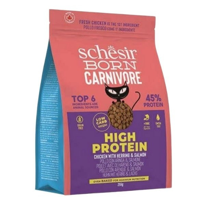 Schesir Born Carnivore 255 Gr Tavuklu Somonlu ve Ringa Balıklı Yetişkin Kedi Maması 