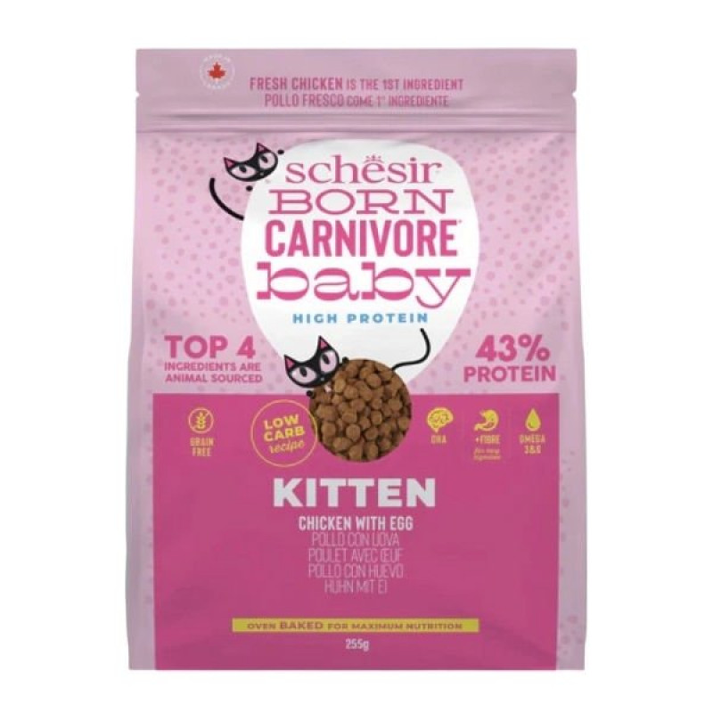 Schesir Born Carnivore Baby 255 Gr Tavuklu ve Yumurtalı Yavru Kedi Maması 