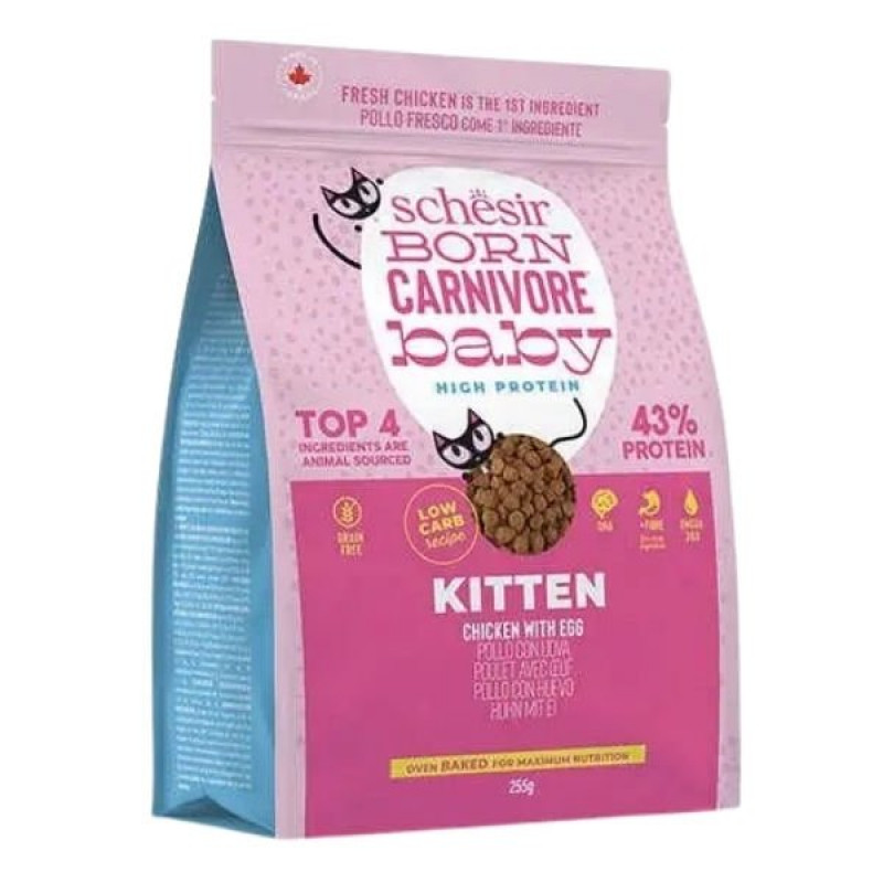 Schesir Born Carnivore Baby 255 Gr Tavuklu ve Yumurtalı Yavru Kedi Maması 