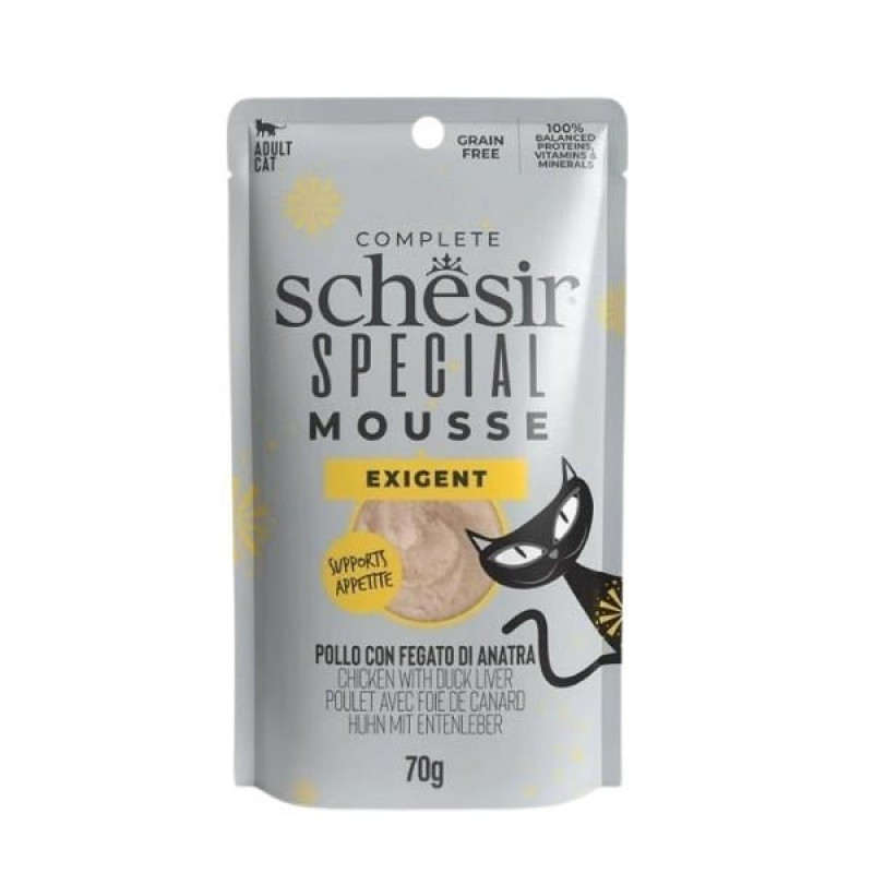 Schesir Special Mousse Tavuklu ve Ördek Ciğerli Pouch Yetişkin Kedi Maması 1 Adet 70 Gr