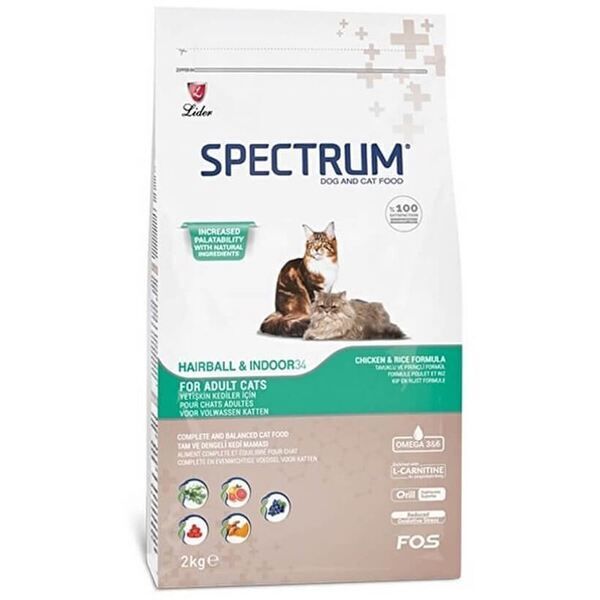 Spectrum 2 Kg Hairball & Indoor 34 Tavuk ve Pirinç | Yetişkin Kuru Kedi Maması