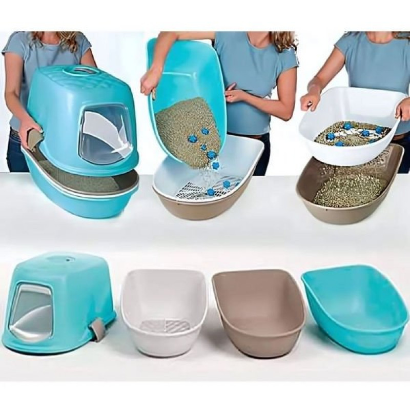 Stefanplast Furba Top Chic Elekli Kapalı Kedi Tuvaleti Beyaz/Yeşil 58.5x39.4x42 Cm