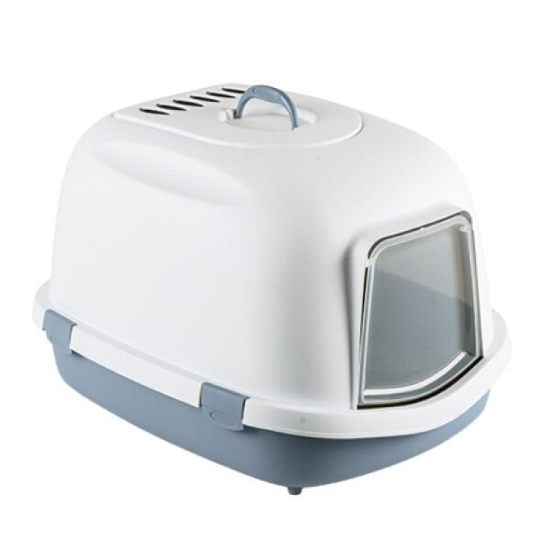 Stefanplast Super Queen Sert Plastik Kapalı Kedi Tuvaleti Beyaz/Mavi 55x71x46.5 Cm