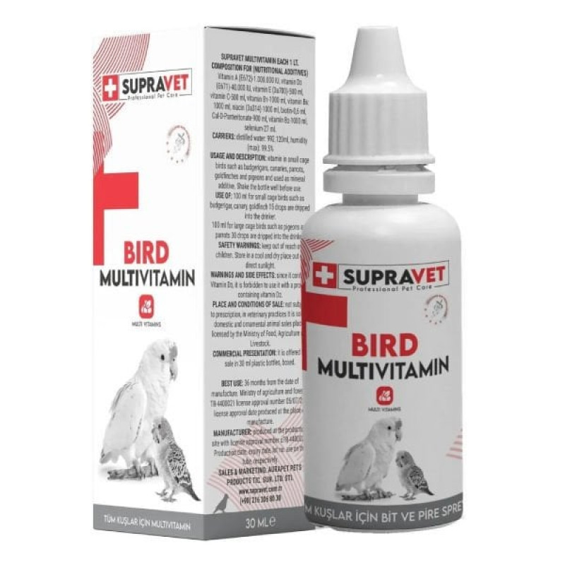 Supravet 30 Ml Bird Multivitamin Damla | Kuş İlacı Supravet 30 Ml Bird Multivitamin Damla | Kuş İlacı