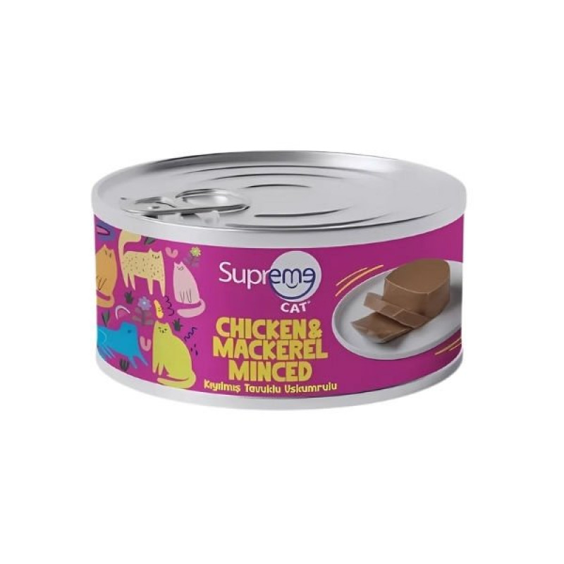 Supreme Cat 85 Gr Kıyılmış Tavuklu ve Uskumrulu Yetişkin Konserve Kedi Maması 