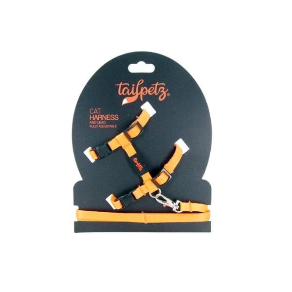 Tailpetz Harness Ayarlanabilir Göğüs ve Gezdirme Tasması Turuncu 22-30 Cm | Kedi Gezdirme Tasması