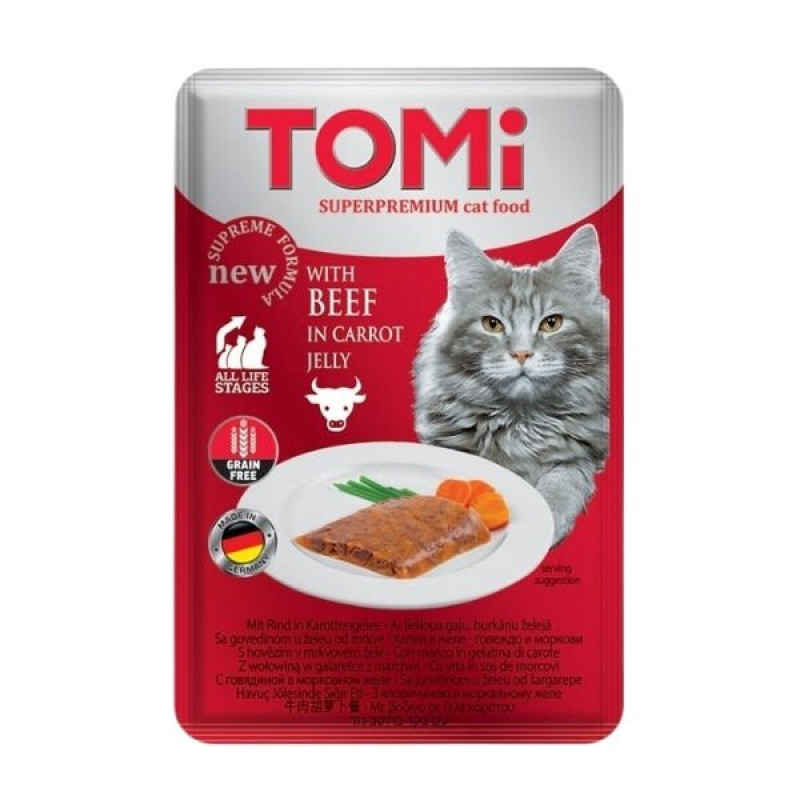 Tomi 100 Gr Dana Etli ve Havuçlu Pouch Yetişkin Kedi Maması 