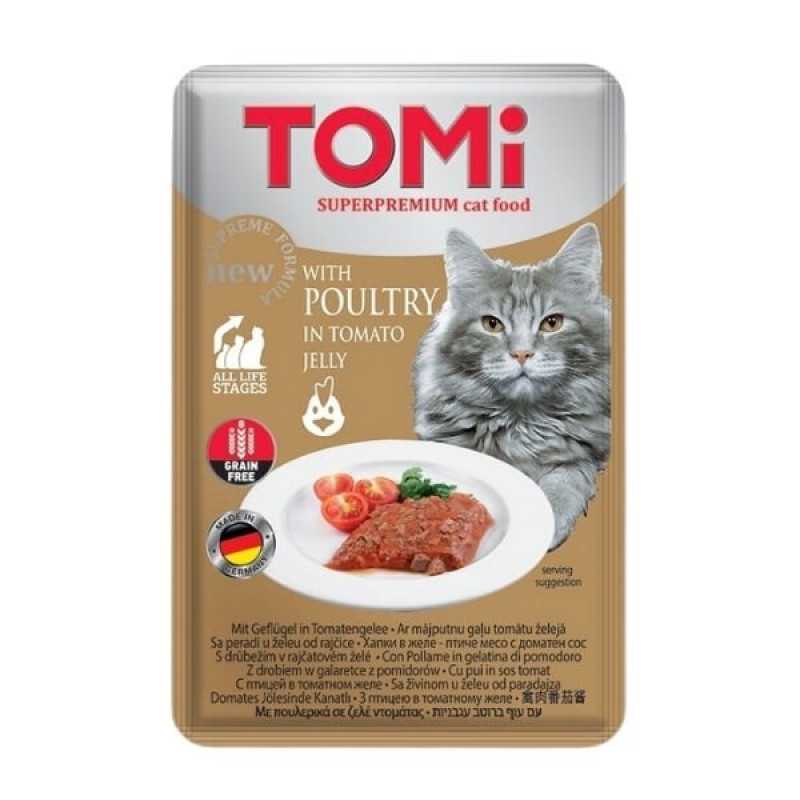 Tomi 100 Gr Kümes Hayvanlı ve Domatesli Pouch Yetişkin Kedi Maması 