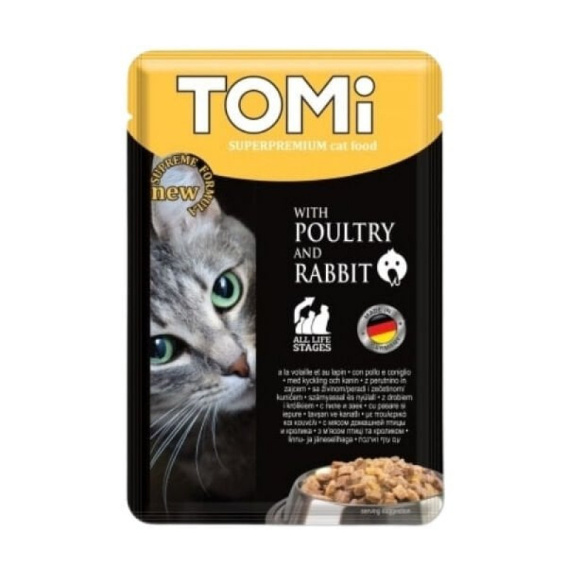 Tomi 100 Gr Kümes Hayvanlı ve Tavşan Etli Pouch Yetişkin Kedi Maması 