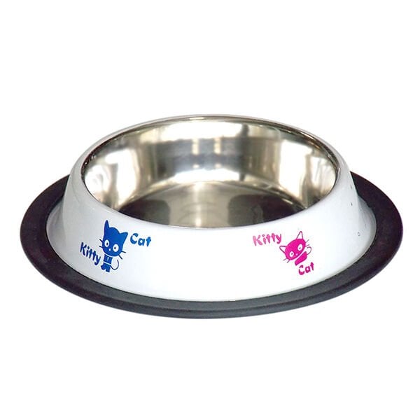 Tommy 8 Oz Kedi Desenli Çelik Beyaz | Metal Mama Ve Su Kabı