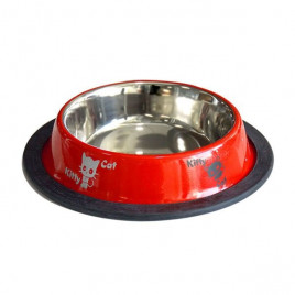 8 Oz Kedi Desenli Çelik Kırmızı | Metal Mama Ve Su Kabı 8 Oz Kedi Desenli Çelik Kırmızı | Metal Mama Ve Su Kabı