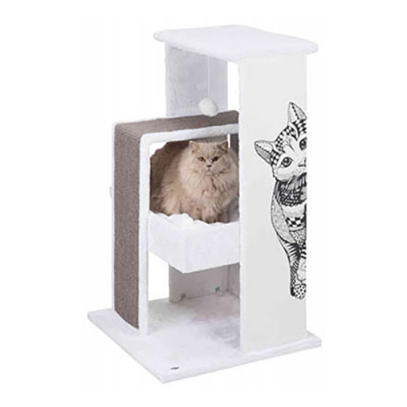 Trixie 101 Cm Tırmalama Oyun Evi Beyaz/Gri | Tırmalama Tahtalı Kedi Evi