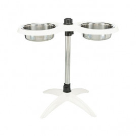 2×1,6 Lt Paslanmaz Çelik Ayaklı Mama ve Su Kabı 21cm Beyaz
