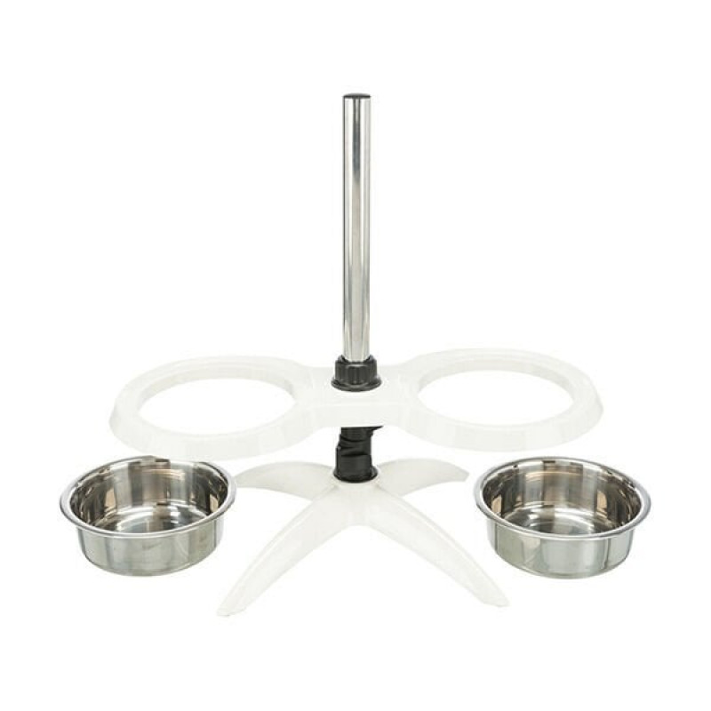 Trixie 2×1,6 Lt Paslanmaz Çelik Ayaklı Mama ve Su Kabı 21cm Beyaz