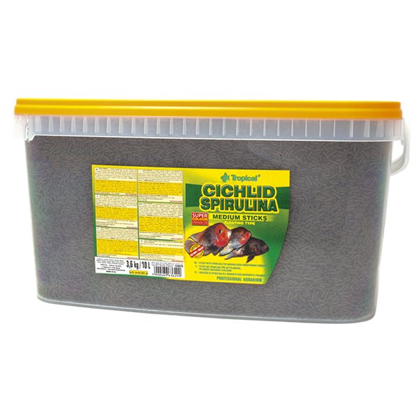 Tropica 3.6 Kgl Cichlid Spırulına Medıum Sticks Cichlid Balıkları İçin Spırulına Algli Çubuk Balık Yemi 10 Lt | Özel Akvaryum Yem