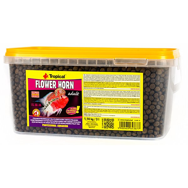 Tropical 1.14 Kg Flower Horn Adult Çiçek Boynuzlu Ve Diğer Cichlid İçin Renklendirici Pellet Balık Yemi 3 Lt | Özel Akvaryum Yem