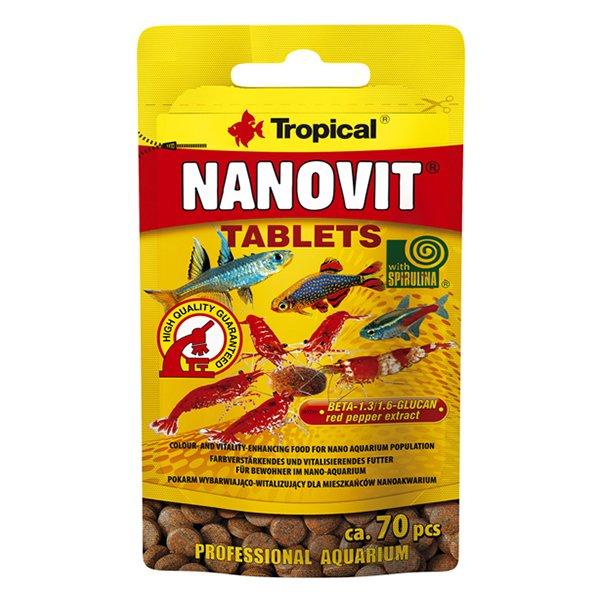 Tropical 70 Adet Nanovit Spirulina Akvaryum Balıkları İçin Renklendirici Tablet Yem 10 Gr | Özel Akvaryum Yem