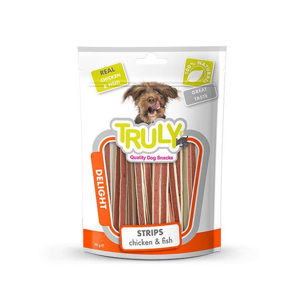 Truly 90 Gr Delights Strips Tavuk ve Mezgit | Köpek Atıştırmalık Ödül Maması