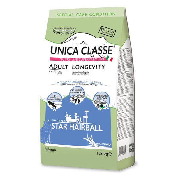 Unica Classe 1.5 Kg Adult Longevity Star Hairball Alabalıklı Yetişkin | Yetişkin Kuru Kedi Maması