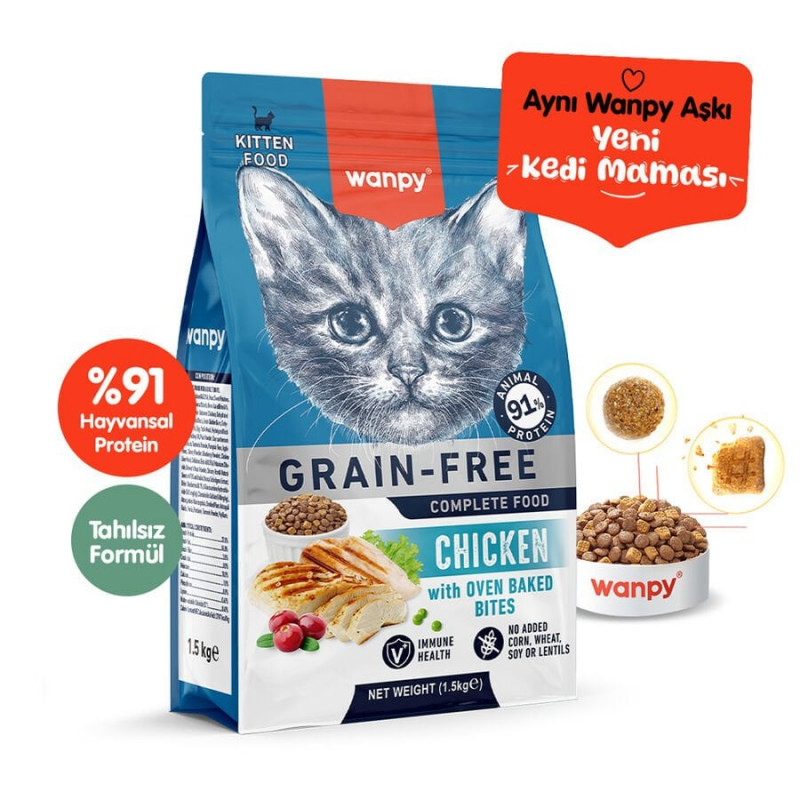 Wanpy 1.5 Kg Tavuklu Tahılsız Yavru Kedi Maması 