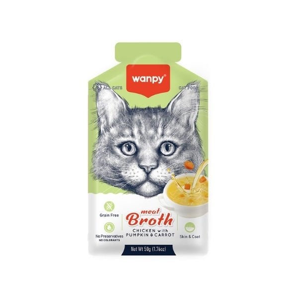 Wanpy 50 Gr Tavuk Etli Bal Kabaklı ve Havuçlu Tahılsız Kedi Çorbası | Kedi Sıvı Ödül Maması