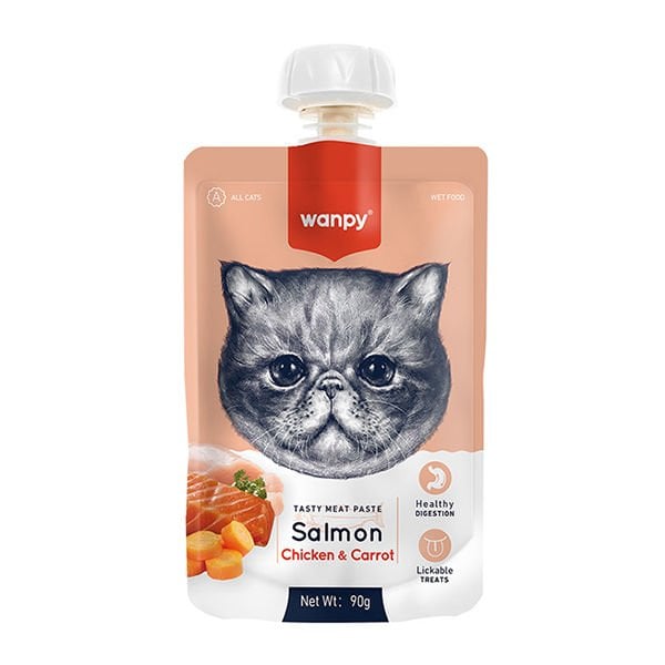Wanpy 90 Gr Tasty Meat Paste Somon Tavuk ve Havuç | Kedi Sıvı Ödül Maması