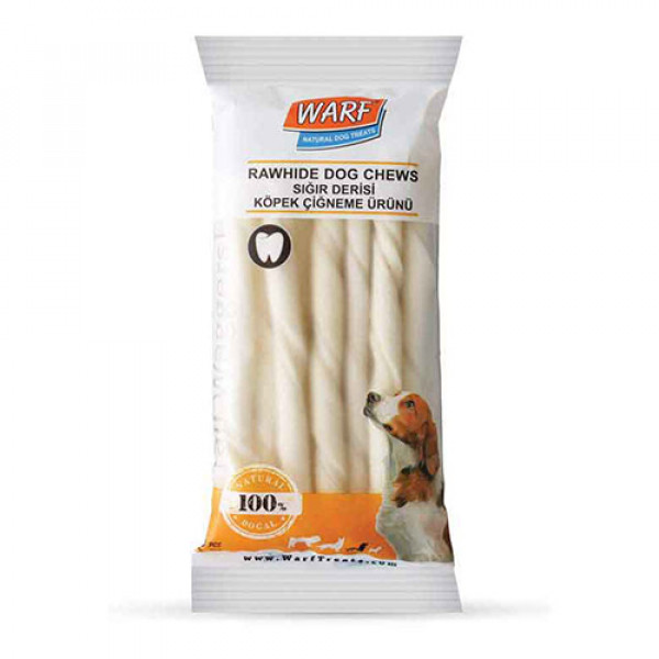 Warf 12 cm Beyaz Sığır Derisi Burgu Kemik 120 Gr | Köpek Kemik Ödül Maması