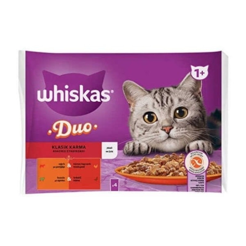Whiskas Duo 4x85 Gr Klasik Karma Lezzetler Pouch Yetişkin Kedi Maması 