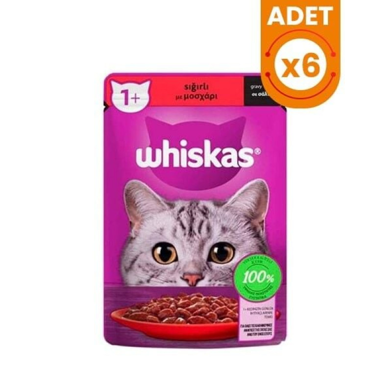 Whiskas Pouch 85 Gr Sos İçerisinde Sığır Etli Yetişkin Konserve Kedi Maması 