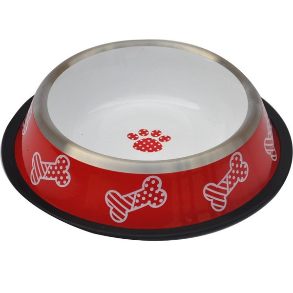 Zampa 16 Oz Kaymaz Tabanlı Kırmızı Beyaz Desenli Mama Su Kabı | Metal Mama Ve Su Kabı