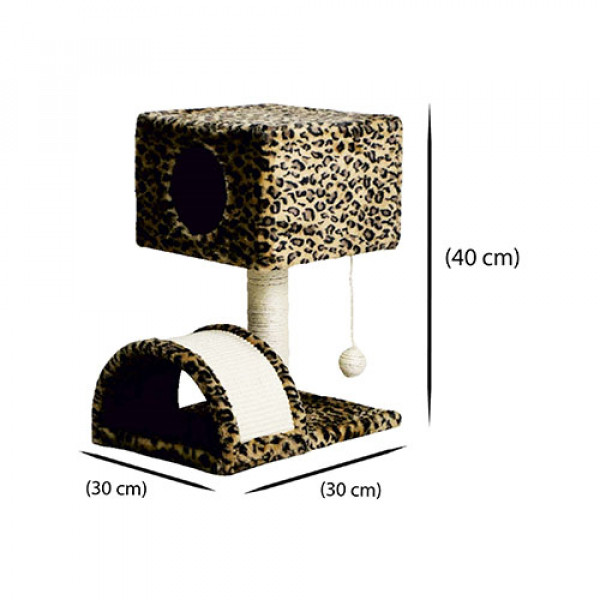Zampa 30x30x40 Cm Leopar Desenli Yuvalı Kedi Tırmalama | Platformlu Kedi Tırmalama Tahtası