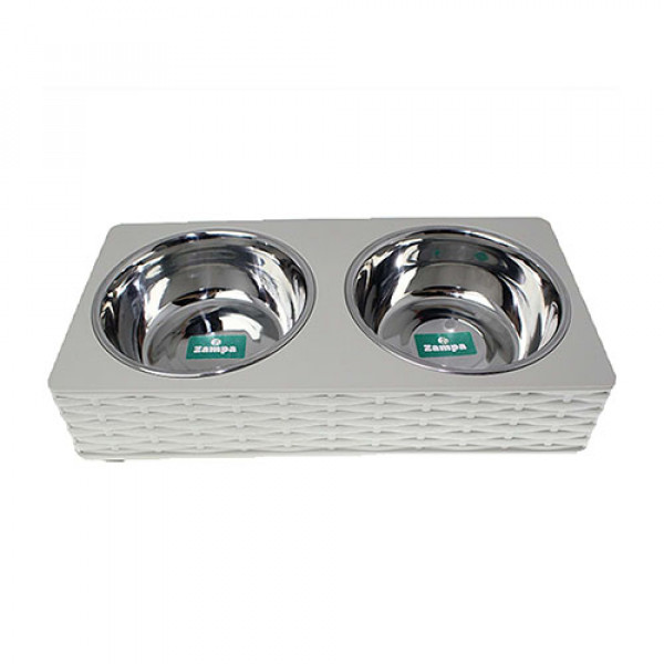 Zampa M Kare Hasır İkili Mama-Su Kabı | İkili Mama Ve Su Kabı