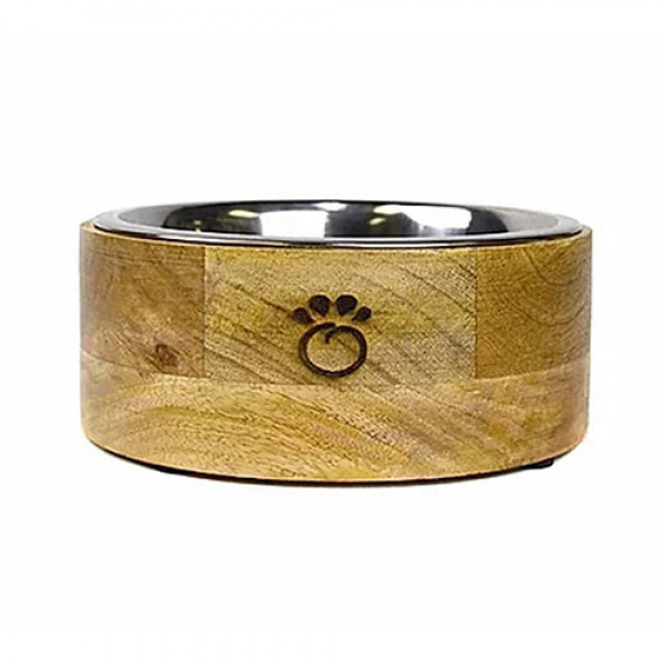 Zampa M Mango Ahşap Kaplı Mama ve Su Kabı | Metal Mama Ve Su Kabı