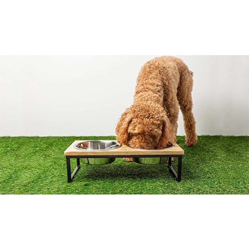 Zampa S Ahşap Kaplı İkili Mama ve Su Kabı | İkili Mama Ve Su Kabı