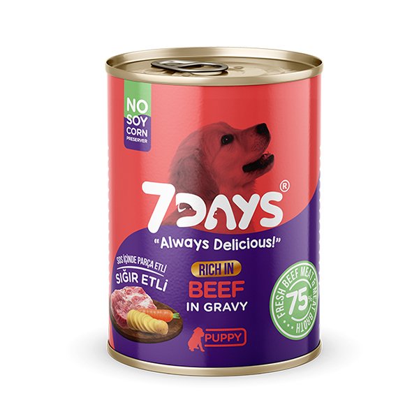 7Days 415 Gr Tahılsız Taze Sığır Etli Soslu Yavru | Tavru Köpek Konservesi