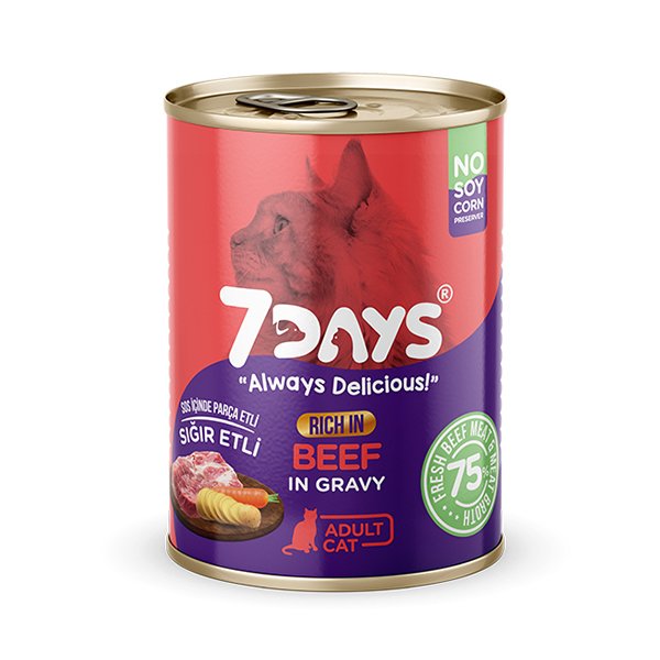 7Days 415 Gr Tahılsız Taze Sığır Etli Soslu Yetişkin Cat | Tahılsız Kedi Yaş Maması