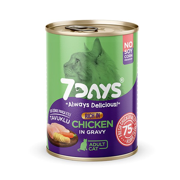 7Days 415 Gr Tahılsız Taze Tavuklu Soslu Yetişkin | Tahılsız Kedi Yaş Maması