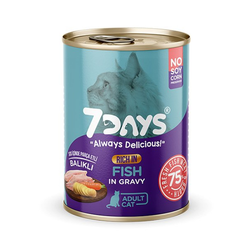 7Days Tahılsız Taze Balık Etli Soslu Yetişkin Kedi Konservesi 415 Gr | Yetişkin Kedi Maması 7Days Tahılsız Taze Balık Etli Soslu Yetişkin Kedi Konservesi 415 Gr | Yetişkin Kedi Maması