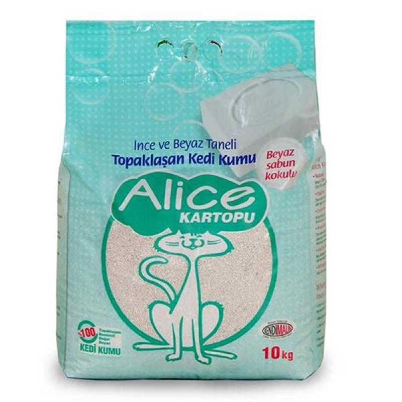 Alice 10 Kg Beyaz Sabunlu Topaklaşan İnce Taneli Kedi Kumu | Doğal Kedi Kumu Alice 10 Kg Beyaz Sabunlu Topaklaşan İnce Taneli Kedi Kumu | Doğal Kedi Kumu