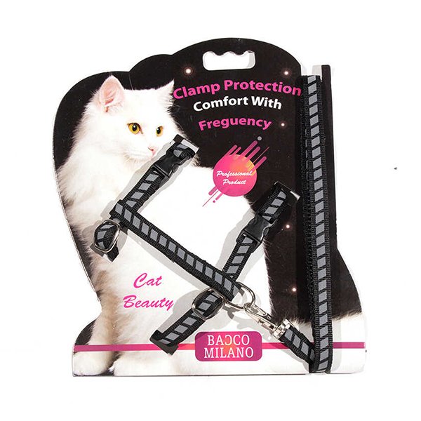 Bacco Milano Reflektörlü Göğüs Tasması Siyah | Kedi Göğüs Tasması